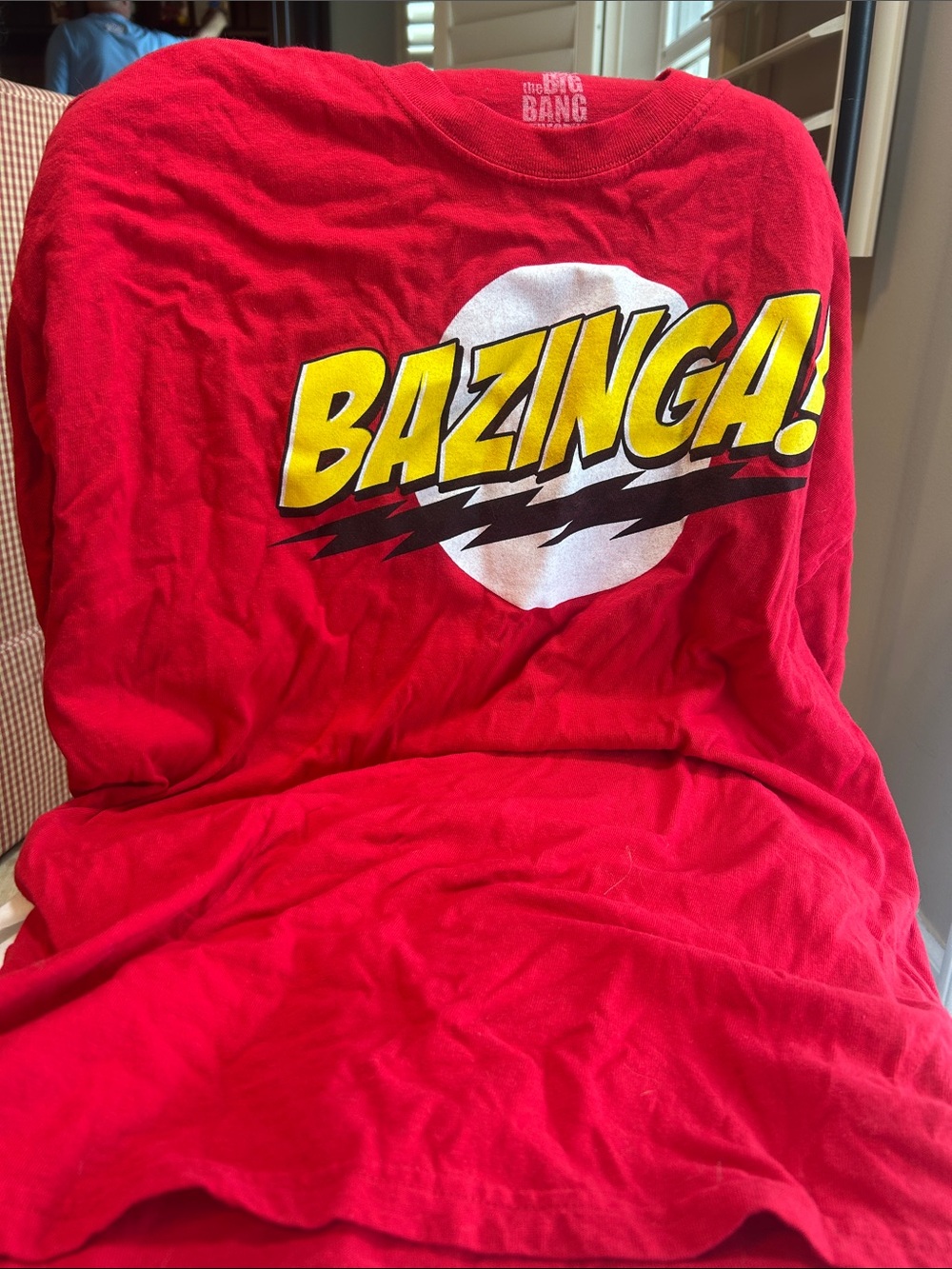 Ripple Junction Red 'BAZINGA!' Graphic Tee with Yellow Accents